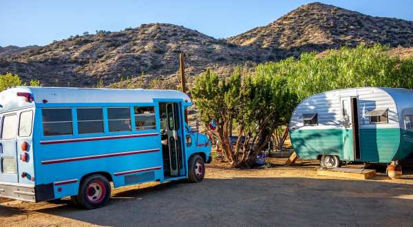 Book A Stay At This Converted Retro School Bus With A Pool In Southern California’s Peaceful Desert