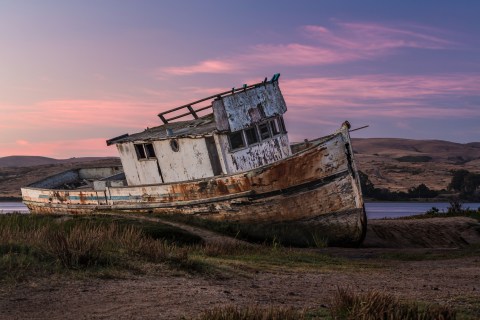 Take A Short Walk Across Wetlands To See A Long-Abandoned Boat In Northern California