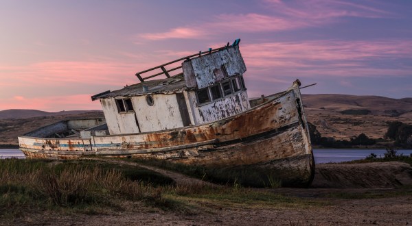 Take A Short Walk Across Wetlands To See A Long-Abandoned Boat In Northern California