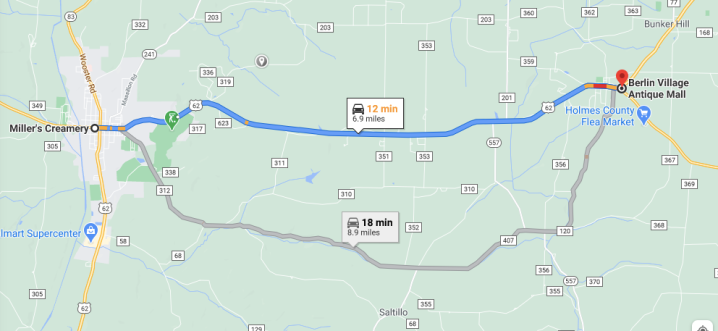 Google Maps screenshot of distance between locations