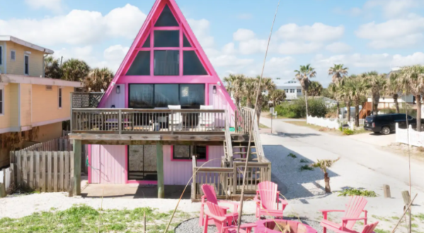 This Pink A-Frame Beach Rental In Florida Has Vacation Destination Written All Over It
