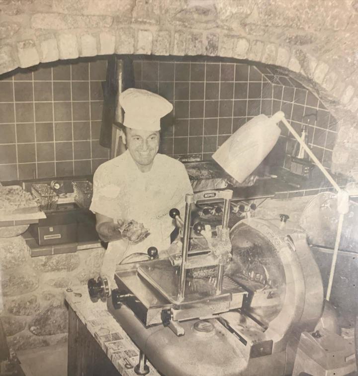 an old photo of the kitchen at Beef Barn in Rhode Island
