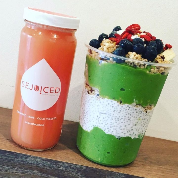 a variety of superfood drinks at Sejuiced in Southern California