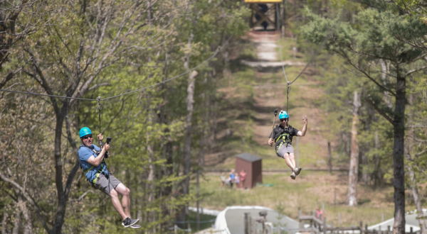 This New 1,400-Foot Dual Zip Line In Michigan Lets You Fly Through The Sky With A Friend In Tow