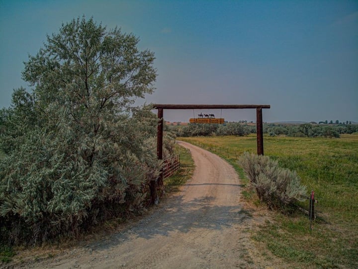 the driveway of Almosta Ranch Lodge in Wyoming