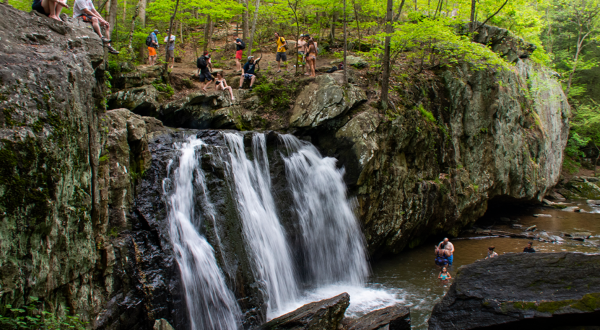 Hike Just Over A Mile To This Spectacular Waterfall Swimming Hole In Maryland