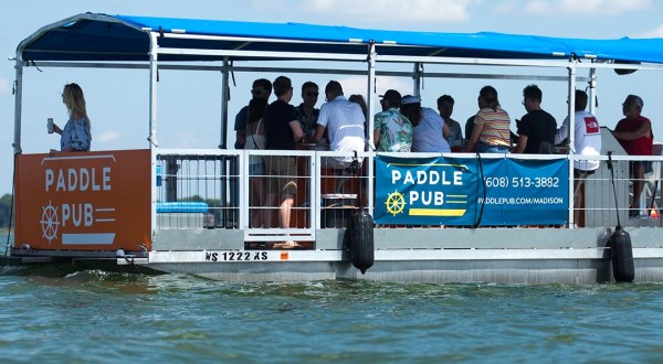 The Ultimate Party Boat Experience At Wisconsin’s Floating Paddle Pub Lets You Pedal, Sip Beer, And Celebrate Summer
