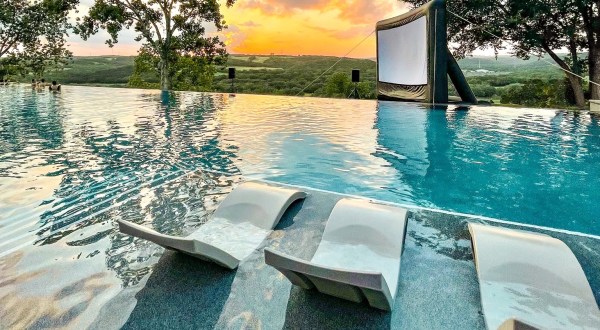 Watch Movies While Splashing Around In An Infinity Pool Overlooking The Texas Hill Country This Summer
