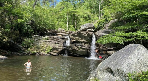 This 6-Mile Trail In Alabama Leads To A Double Waterfall And A Waterfall Swimming Hole