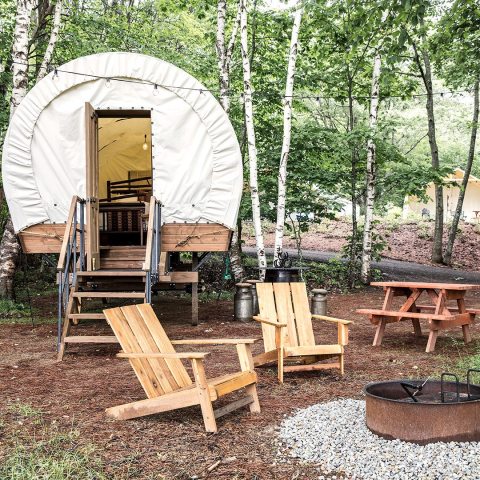 Stay The Night In An Old-Fashioned Covered Wagon At Sandy Pines Campground In Maine