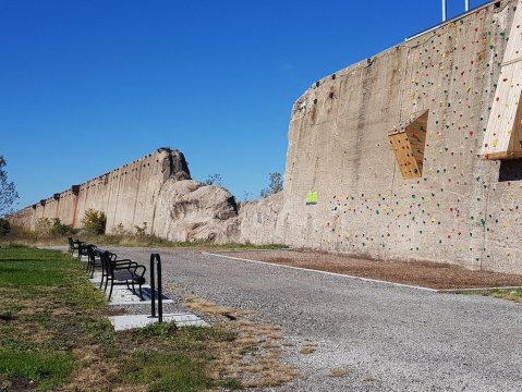 Go For A Hike And Then Rock Climbing On An Old Ore Wall At Steelworkers Park In Illinois