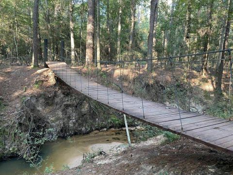 Walk Across A Suspension Bridge On The Sweetleaf Nature Trail and North Boundary Trail Loop In Texas