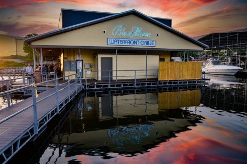 Get Beautiful Sunset Views Over The Cumberland River While You Dine At Blue Moon Waterfront Grille In Nashville