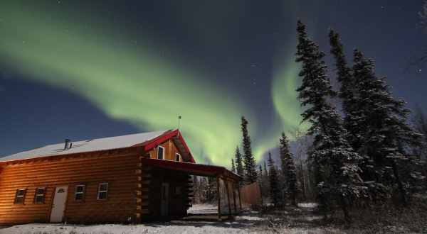 Spend Your Night Gazing At The Aurora Borealis From This Alaskan Log Cabin