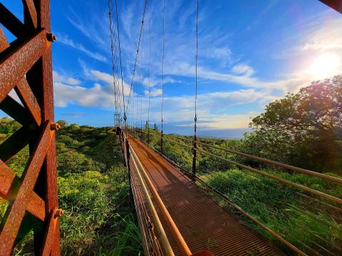 Walk Across A 360-Foot Suspension Bridge Over The Kaopala Gulch In Hawaii
