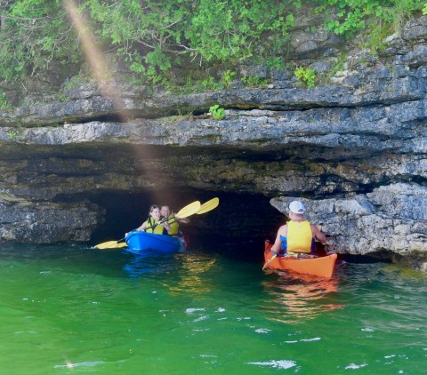 Paddle To A Sea Cave Hiding At The Bottom of The Niagara Escarpment In Wisconsin