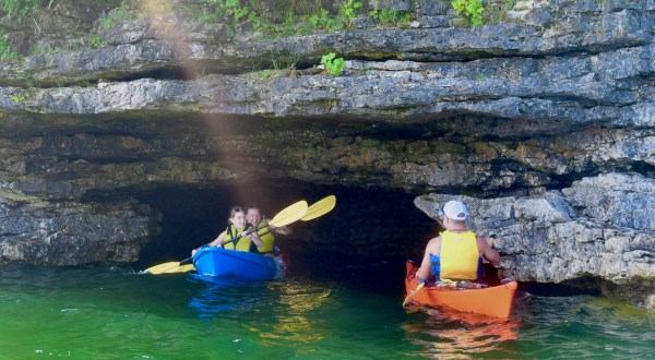 Paddle To A Sea Cave Hiding At The Bottom of The Niagara Escarpment In Wisconsin