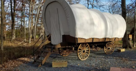 Stay The Night In A Old-Fashioned Covered Wagon At Lincoln/Woodstock Holiday KOA In New Hampshire