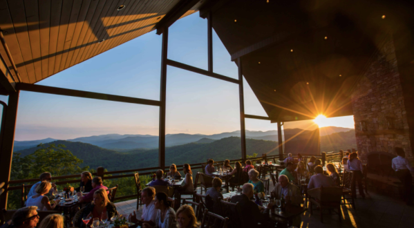 Dine While Overlooking Sprawling Mountains Surrounding Lake Burton At The Waterfall Club In Georgia