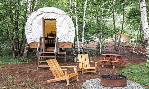Channel Your Inner Pioneer When You Spend The Night At This Covered Wagon Campground In Kennenunkport, Maine