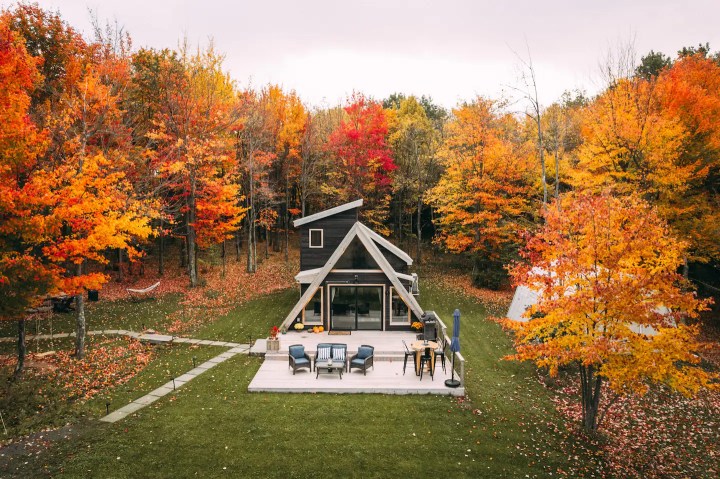 glamping upstate new york a-frame exterior