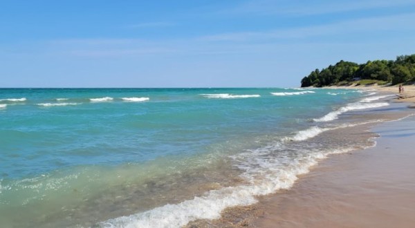 The Water Is A Brilliant Blue At Christmas Cove Beach, A Refreshing Roadside Stop In Michigan