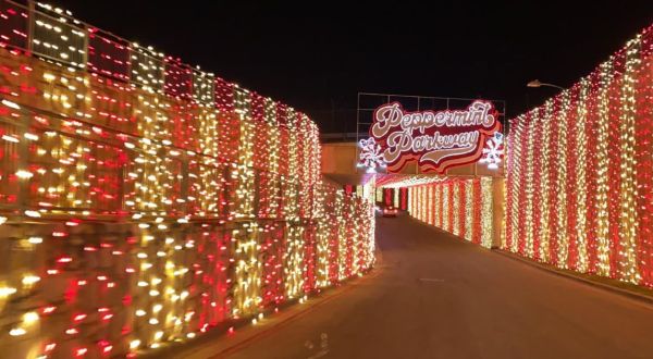 Zoom Around A Racetrack Lined With Millions Of Christmas Lights At Peppermint Parkway In Texas