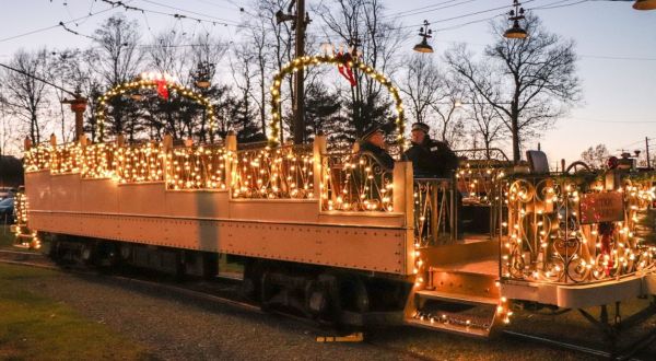 Ride Through A Tunnel Of Christmas Lights In A Trolley Car At Winterfest In Connecticut