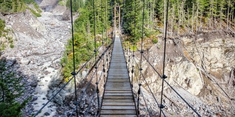 Walk Across A 200-Foot Suspension Bridge On The Tahoma Creek Trail In Washington