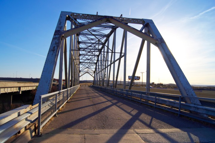 The Rio Puerco Bridge on Historic Route 66 to the west of Albuquerque, New Mexico. The Parker Truss type bridge was built in 1933 and, at 250 feet, is one of the longest in New Mexico.