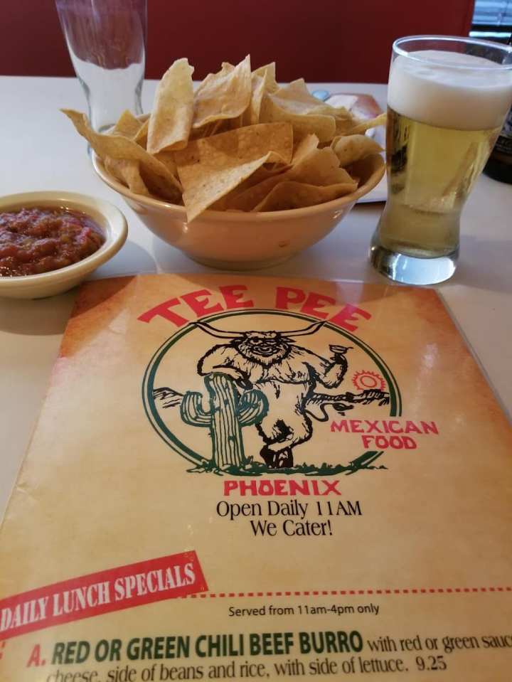 Logo on the menu for Tee Pee Mexican Food in Arizona