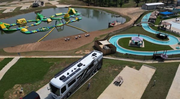 The Most Epic Resort Campground In Texas Is An Outdoor Playground With A Lazy River, Swim-Up Bar, Inflatable Waterpark, And More