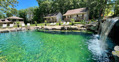 An Adults-Only Getaway In Missouri, These Cottages In Branson Have Private Waterfalls And A Swimming Pond