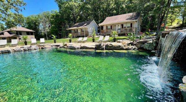 An Adults-Only Getaway In Missouri, These Cottages In Branson Have Private Waterfalls And A Swimming Pond
