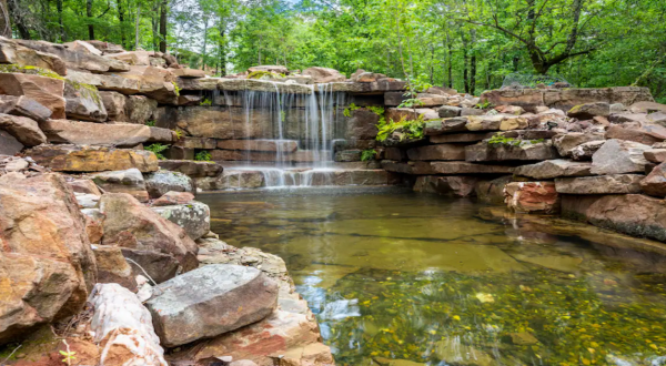 A Tropical-Inspired Getaway In Oklahoma, This Cabin In Broken Bow Has A Private Waterfall