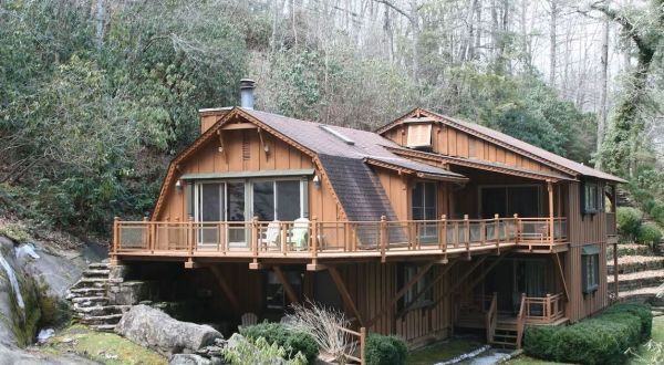 This Waterfall House In Cullowhee, North Carolina Has A Private Waterfall And A Natural Swimming Creek