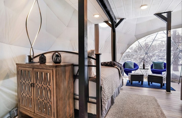 Indoor view of glamping dome