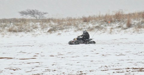 Ride An ATV On Snow-Covered Sand Dunes At Little Sahara State Park In Oklahoma