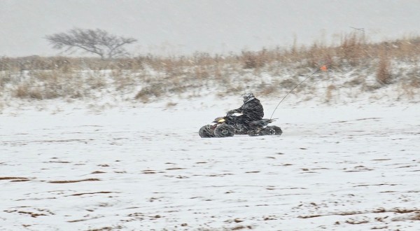 Ride An ATV On Snow-Covered Sand Dunes At Little Sahara State Park In Oklahoma