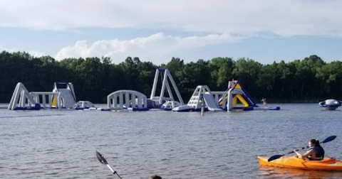 The Michigan Campground With Its Own Floating Waterpark Belongs On Your Bucket List