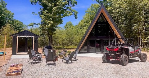 Stay In A Cozy A-Frame Cabin Overlooking The Snowy Winter Forest In Michigan
