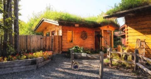 Stay In A Sod Roof Log Cabin Overlooking Downtown Talkeetna's Historic District In Alaska