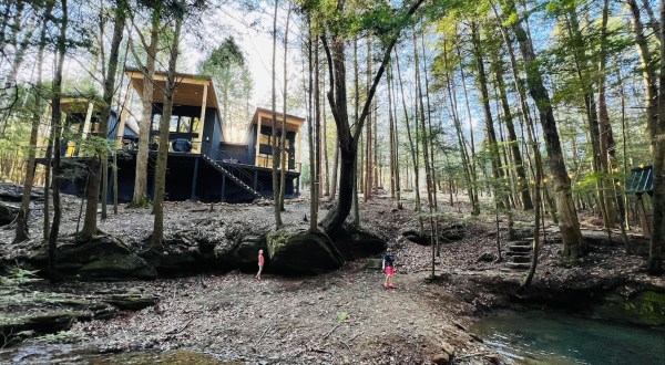 My Family Enjoyed A Magical Stay At This New Hocking Hills Cabin With Two Waterfalls And A Covered Bridge