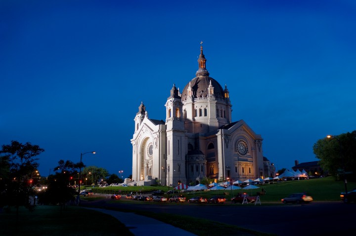 Cathedral of St. Paul, Minnesota, illuminated for the Centennial celebration